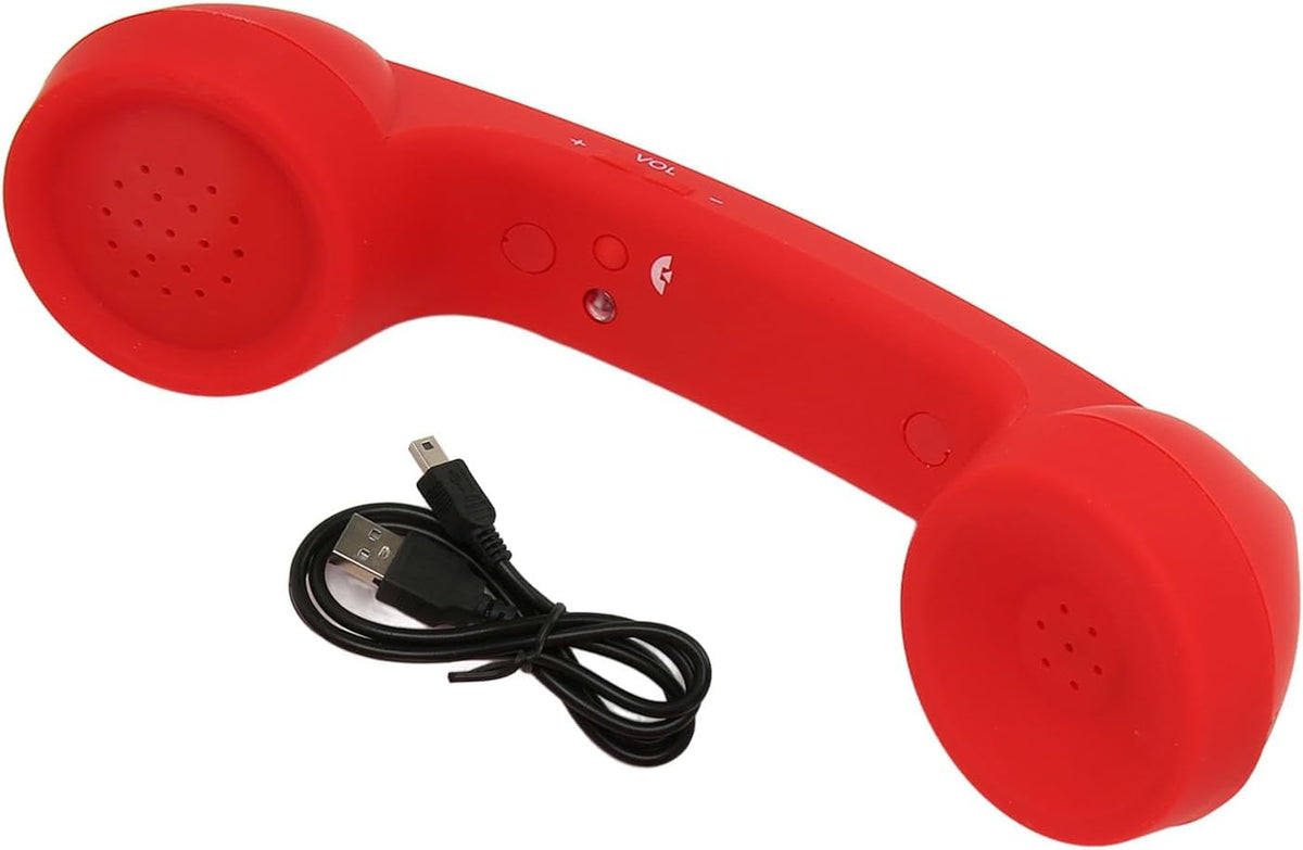Qiilu Retro Telephone Handset for Mobile Phones - Rechargeable Radiation Proof Handset Receiver with USB Charging (Red) - PuriLite