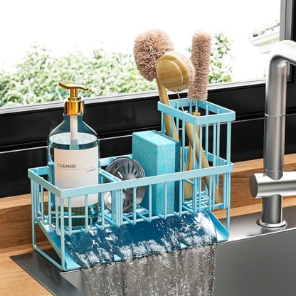 Cisily Kitchen Sink Caddy Organzier with High Brush Holder, Sponge Holder for Sink, 304 Rustproof Stainless, Kitchen Countertop Soap Dispenser Organizer, Kitchen Decor and Accessories (Black) - PuriLite
