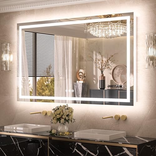 TETOTE LED Bathroom Mirror 20x28 Frontlit & Backlit Lighted Vanity Mirror Anti Fog Stepless Dimmable 3 Colors White/Warm/Natural,Double Lights,Wall-Mounted(Horizontal/Vertical) - PuriLite