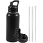 FineDine Water Bottle - Stainless Steel Insulated Water Bottle with Straw Lid, Flip Lid & Wide-Mouth Cap - Keeps Hot and Cold - 25 Oz / 739ml - Pure Pearly White - PuriLite