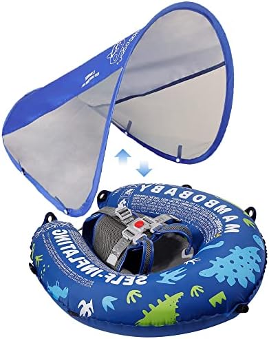 Mambobaby Baby Swim Float with Canopy, Non-Inflatable Solid Baby Float, Upgrade Soft Skin-Friendly Material Infant Swim Float - PuriLite