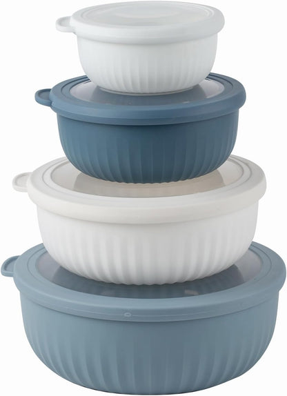 COOK WITH COLOR Prep Bowls with Lids- 8 Piece Nesting Plastic Small Mixing Bowl Set with Lids (Teal Ombre) - PuriLite