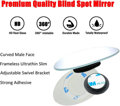 Ampper Blind Spot Mirror, 2" Round HD Glass Frameless Convex Rear View Mirror, Pack of 2 - PuriLite