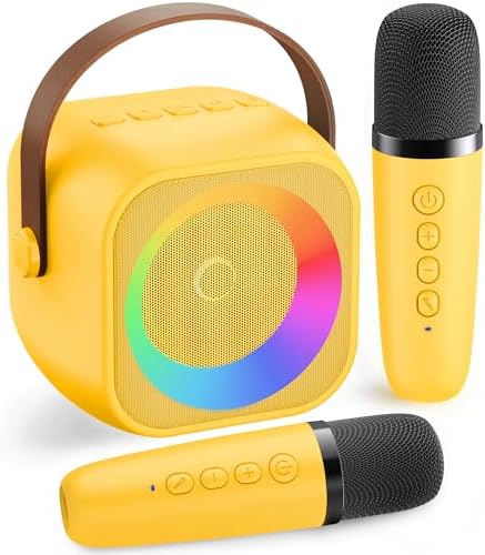 Mini Karaoke Machine, Portable Bluetooth Karaoke Speaker with 2 Wireless Microphones and Party Lights for Kids and Adults, Birthday Gifts for Girls Boys Family Home Party (Hotpink) - PuriLite