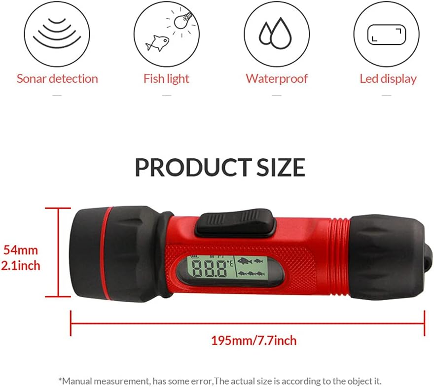 Portable Fish Finder,HUIOP Sonar Ice Fishing Fishfinder with LED Underwater Light Handheld Fishfinder with 0.8-90m Detection Depth - PuriLite