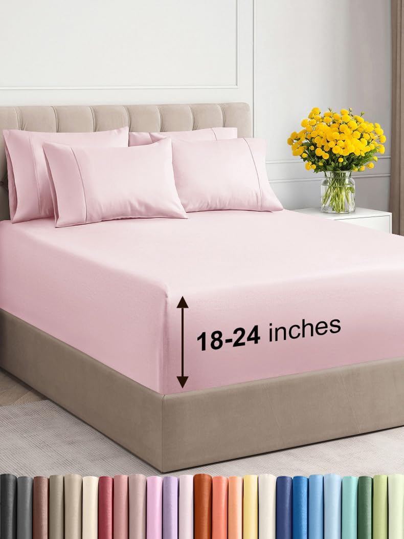 Extra Deep Queen Sheet Set - 6 Piece Breathable & Cooling Sheets - Hotel Luxury Bed Sheets Set - Easy & Secure Fit - Soft, Wrinkle Free & Comfy Sheets Set - White Sheet Set w/Extra Deep Pockets - PuriLite