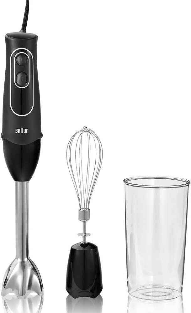 Braun MultiQuick 5 Immersion Hand Blender - Patented Technology - Powerful 350 Watt - Dual Speed - Includes Beaker, Whisk, MQ505, Black - PuriLite