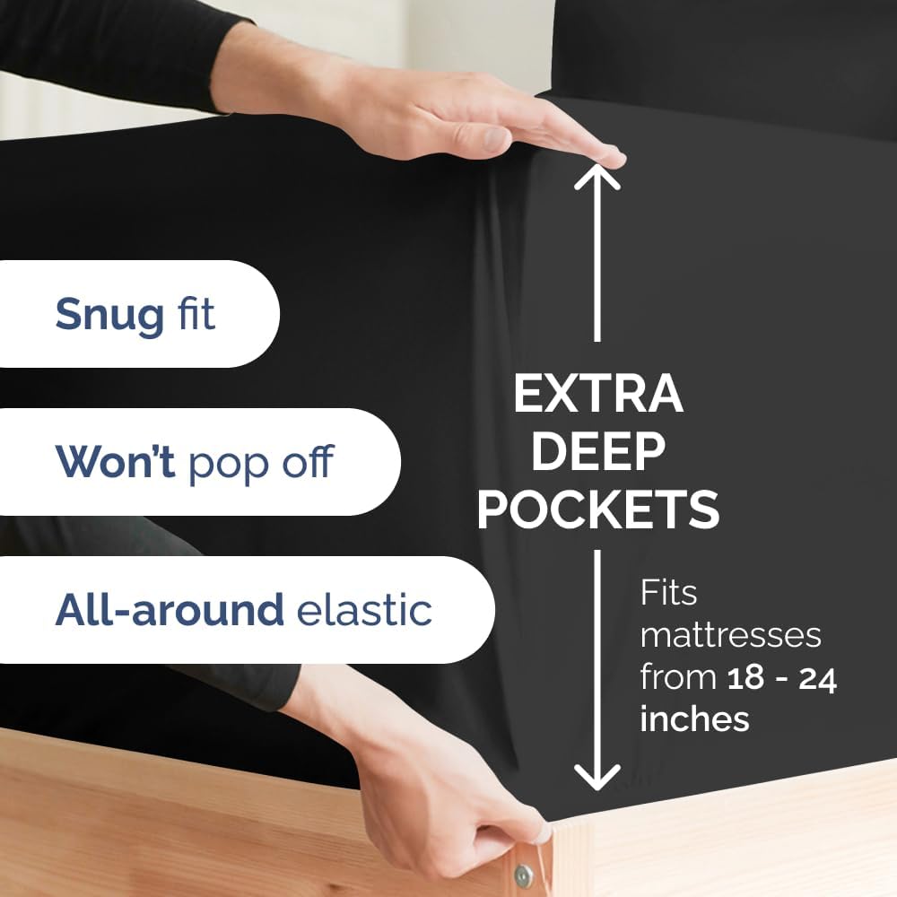 Extra Deep Queen Sheet Set - 6 Piece Breathable & Cooling Sheets - Hotel Luxury Bed Sheets Set - Easy & Secure Fit - Soft, Wrinkle Free & Comfy Sheets Set - White Sheet Set w/Extra Deep Pockets - PuriLite
