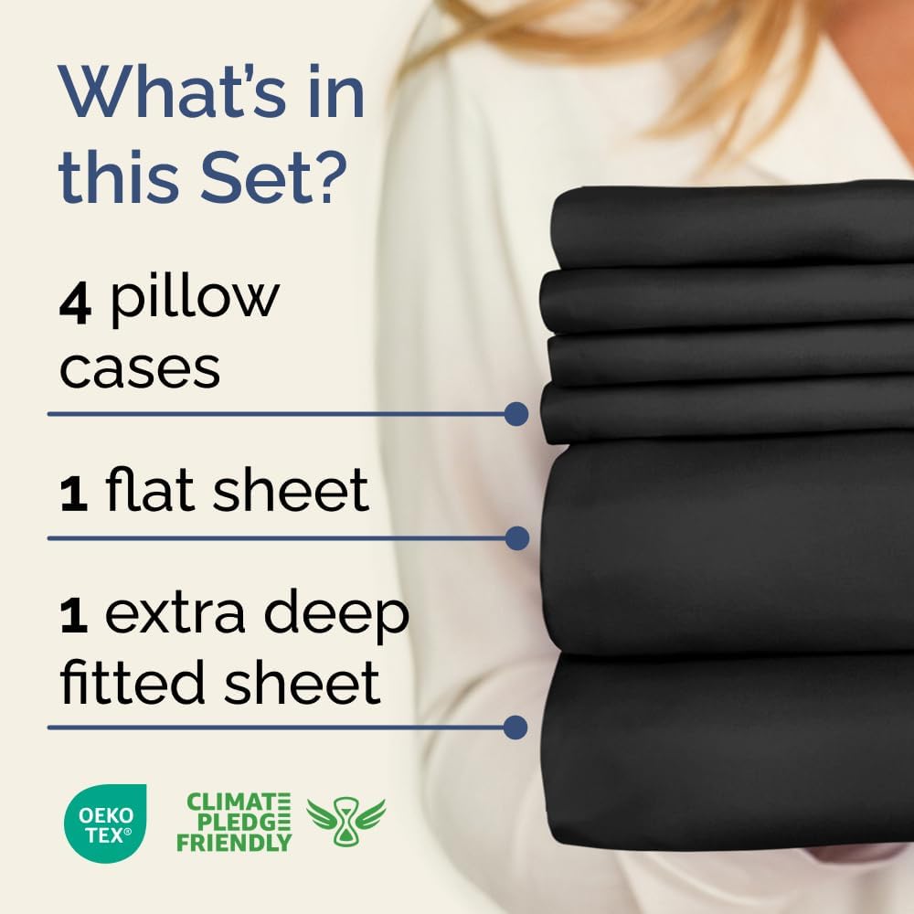 Extra Deep Queen Sheet Set - 6 Piece Breathable & Cooling Sheets - Hotel Luxury Bed Sheets Set - Easy & Secure Fit - Soft, Wrinkle Free & Comfy Sheets Set - White Sheet Set w/Extra Deep Pockets - PuriLite