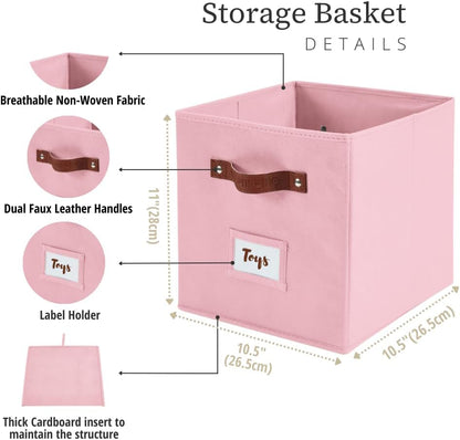 DECOMOMO Cube Storage Bin, Storage Cubes with Labels, Baskets for Shelves Kallax Linen Closet Organizers (Cube 10.5x11"/ 6pcs, Black) - PuriLite