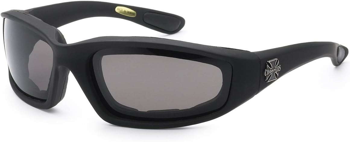 Choppers Gangster Mens Women Biker Cycling Padded Motorcycle Goggles Sunglasses (Smoke Lens) - PuriLite