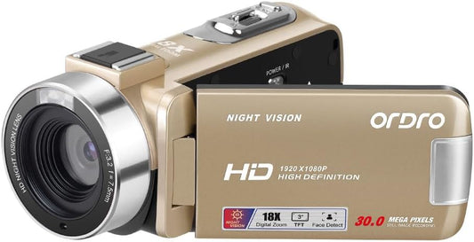 ORDRO B320 Video Camera Camcorder Full HD 1080P 30MP IR Night Vision Vlogging Camera Recorder 3.0 Inch IPS Screen 18X Digital Zoom with 2 Batteries - PuriLite