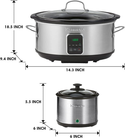 Kenmore 7 Quart Slow Cooker - Programmable Crock Pot with Dipper, Stainless Steel Electric Cookers, Warm Rice & Sous Vide Stew Soup for Lunch, Dishwasher Safe Non-Stick Ceramic Insert, Digital Control - PuriLite
