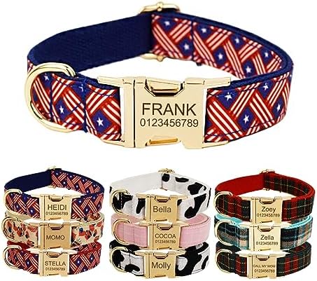 Custom Dog Collar with Metal Buckle - Pet Collars Personalized with Name and Phone Number (Plaid) - PuriLite