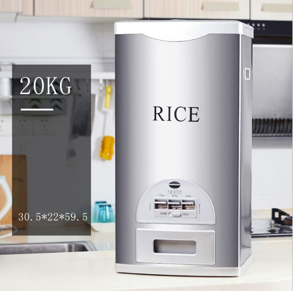 Rice Tank Rice Storage Rice Storage Container Stainless Steel 25/33/45/55/66LB Sealed Grain Rice Cabinet Rice Storage Bucket (Black 20kg) - PuriLite