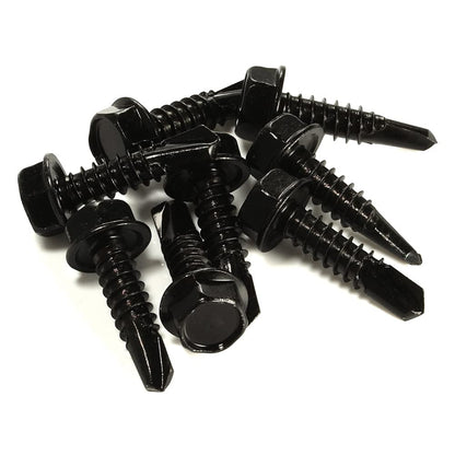 #10 x 1 Hex Washer Head Self Tapping Drilling Screws Black Oxidized, 410 Stainless Steel, 100 PCS - PuriLite