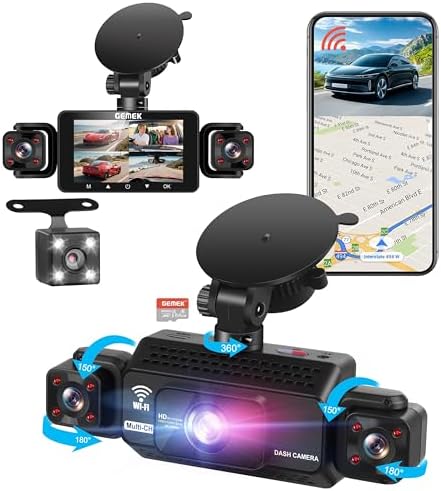 4 Channel Dash Cam 360° View 5G WiFi & APP Control, GEMEK 2K Front and Rear Inside, Left Right Dash Camera for Cars Free 64GB TF Card, G-Sensor, Night Vision, 24H Parking Mode - PuriLite
