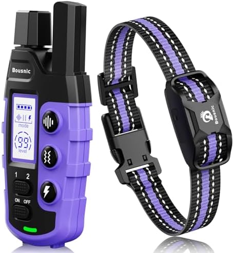 Bousnic Dog Shock Collar - 3300Ft Dog Training Collar with Remote for 5-120lbs Small Medium Large Dogs Rechargeable Waterproof e Collar with Beep (1-8), Vibration(1-16), Safe Shock(1-99) Modes (Blue) - PuriLite