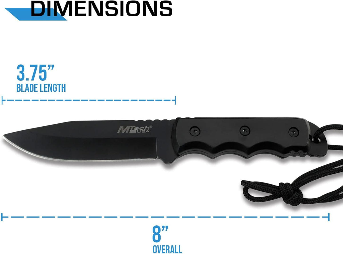 MTech USA MT-20-35 Series Fixed Blade Knife, Black Drop Point Blade, Plastic Handle, 8-Inch Overall - PuriLite