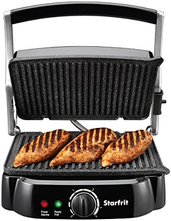Starfrit The Rock Panini Press - Rock.Tec Non-Stick Reversible Plate - Opens 180 Degrees - Adjustable Temperate Control - PuriLite