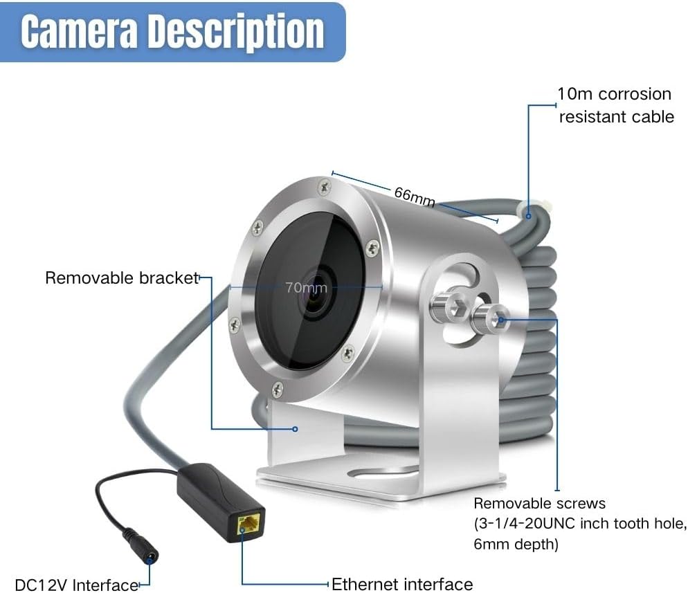 Barlus Underwater Camera, Aquarium Live Streaming Pond 5MP Camera with 32ft Cables - PuriLite