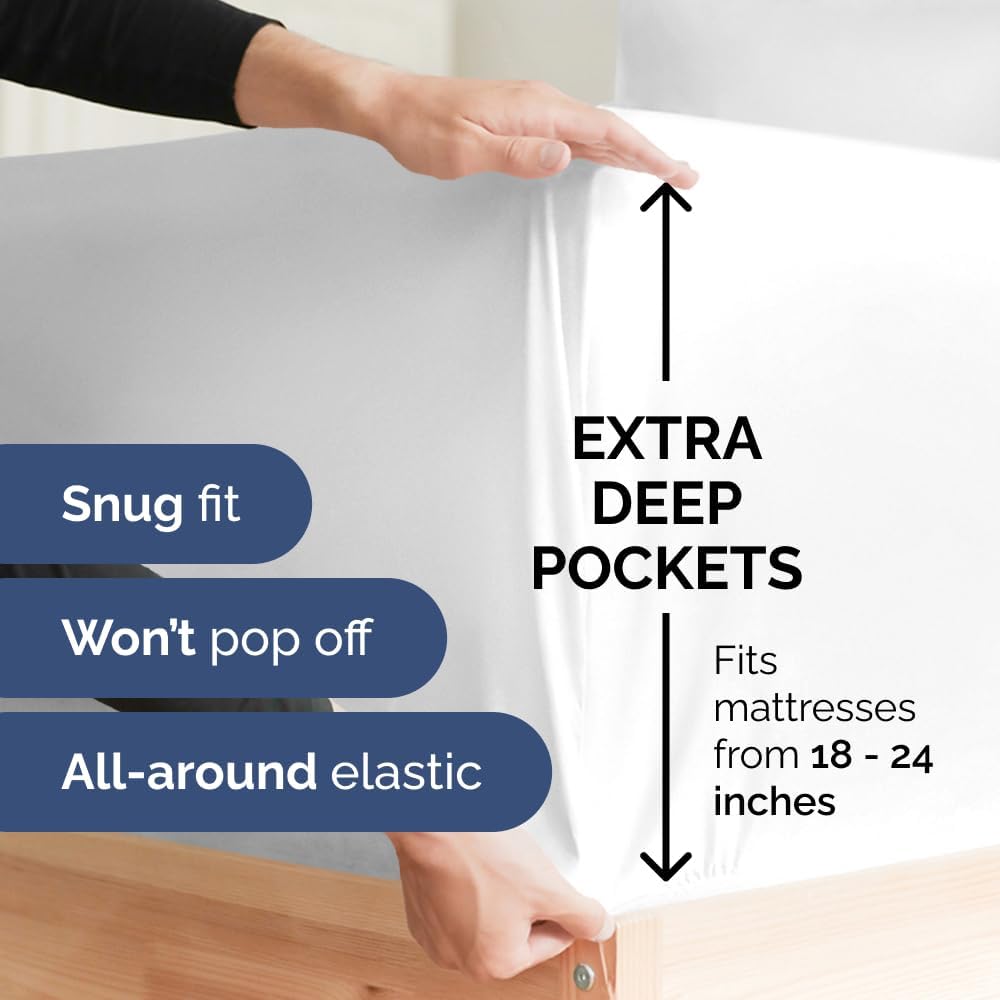 Extra Deep Queen Sheet Set - 6 Piece Breathable & Cooling Sheets - Hotel Luxury Bed Sheets Set - Easy & Secure Fit - Soft, Wrinkle Free & Comfy Sheets Set - White Sheet Set w/Extra Deep Pockets - PuriLite