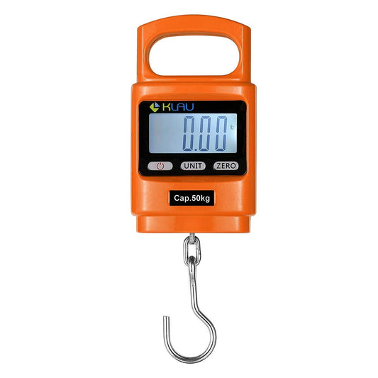Klau Portable Fish Weighing Scales 100 lb / 1600 oz Heavy Duty Digital Hanging Scale LCD Display with Backlight Orange for Home Farm Hunting Outdoor - PuriLite
