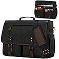 Messenger Bag for Men, Laptop Bag 15.6 Inch, Water Resistant Canvas Shoulder Bag Nylon Crossbody Bag for Women with Detachable Shoulder Strap Black - PuriLite