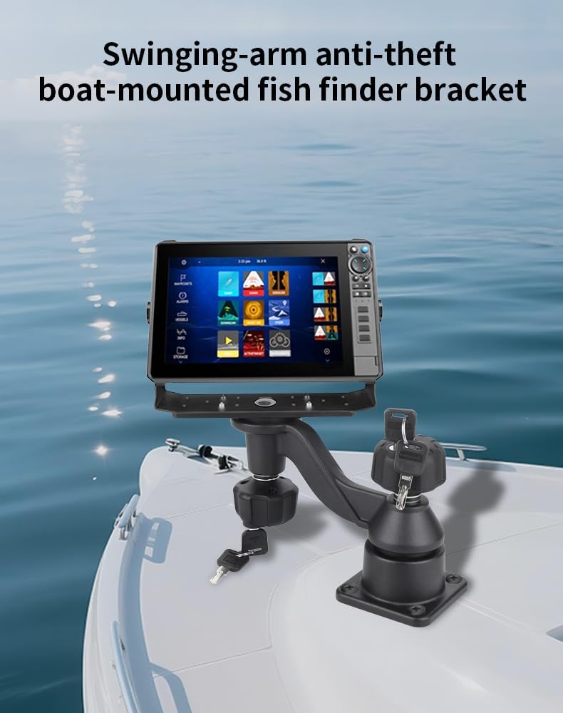 Strg Fish Finder Mount with Lock for Boat, Kayak Fish Finder Swing Mount Marine Electronics Mounts with Rectangular Plate Compatible with Scotty Garmin Lowrance Humminbird and More Depth Finder - PuriLite