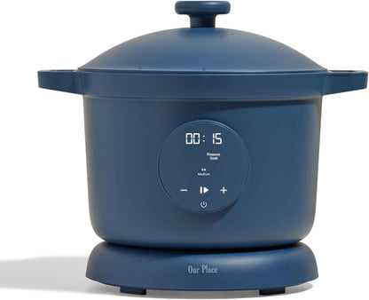 Our Place Dream Cooker | 5.6 L. Multicooker | 4 Versatile Modes | Pressure Cook, Slow Cook, Sear & Saute, Keep Warm | Hands-Free Steam Release | Tailored Control Panel | Blue Salt - PuriLite