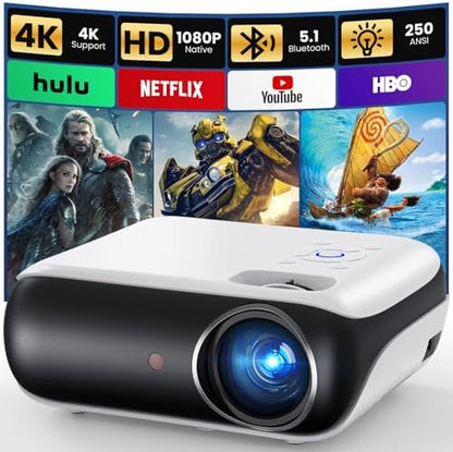 Official Licensed Google TV Smart Projector, HAPPRUN Projector 4k Support with Dolby Sound, Built-in Streaming Apps, Native 1080P, Wi-Fi & Bluetooth, Projecteur for Home Cinema,Gaming,Outdoor - PuriLite