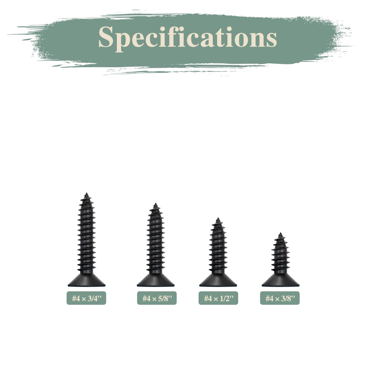 GOHODOMINO #4 x 1/2" Wood Screw 100Pcs, Stainless Steel 304 (18-8) Screws Flat Head Phillips Fast Self Tapping Drywall Screws Black Oxide - PuriLite