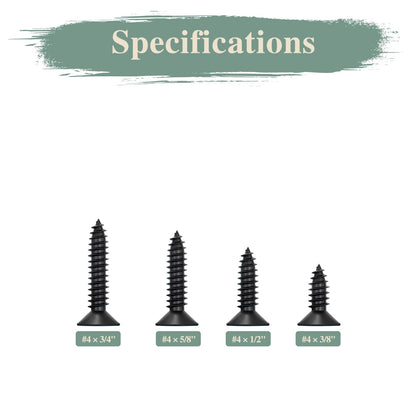 GOHODOMINO #4 x 1/2" Wood Screw 100Pcs, Stainless Steel 304 (18-8) Screws Flat Head Phillips Fast Self Tapping Drywall Screws Black Oxide - PuriLite