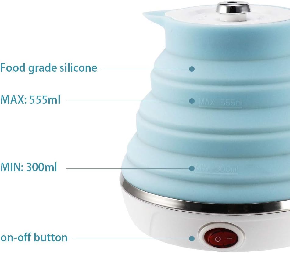 120V 555ML Ultrathin Travel Foldable Electric Kettle with Separable Power Cord and Handle, Boil Dry Protection, Food Grade Silicone - PuriLite