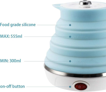 120V 555ML Ultrathin Travel Foldable Electric Kettle with Separable Power Cord and Handle, Boil Dry Protection, Food Grade Silicone - PuriLite