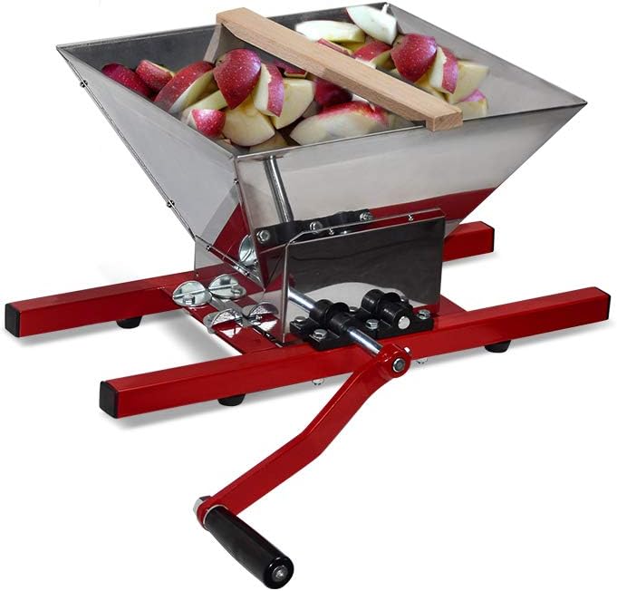 SQUEEZE master Fruit Apple Wine Classic Crusher -7 Litre/1.8Gallon Manual Grinder- Large Stainless Steel-Red - PuriLite