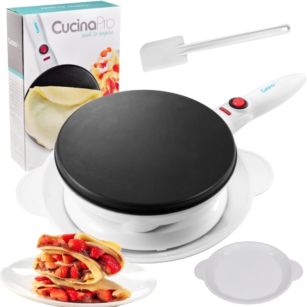 CucinaPro Cordless Crepe Maker- FREE Recipe Guide, NonStick Dipping Plate plus Electric Base & Batter Spatula, Portable Compact Baker, Homemade Holiday Morning Breakfast or Dessert Treat, Gift for Her - PuriLite