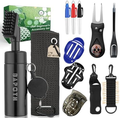 BAPOTH Golf Club Cleaner, Non-Leaking Stretchable Golf Brush with Golf Towel (60 * 40cm), Strong Bristles Brush Can Hold 5 oz Water, Essentials Golf Accessories Gifts for Men Women - PuriLite