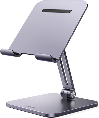 UGREEN Tablet Stand for Desk, Aluminum Stand for iPad Extended Height, Adjustable Foldable Portable Desktop Stand Holder for iPad Pro 12.9 11 9.7 10.5 iPad Air Mini Galaxy Surface iPhone 14 Pro, Grey - PuriLite