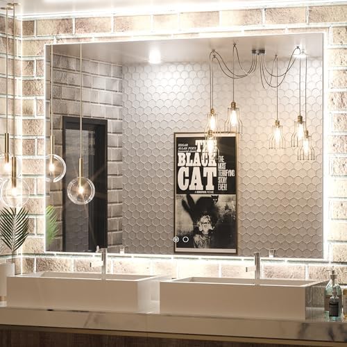 Keonjinn 40 x 32 Inch LED Bathroom Mirror with Acrylic, Backlit Mirror Anti-Fog, Lighted Bathroom Mirror for Wall, CRI90 High Definition Dimmable Large Makeup Mirror(Horizontal/Vertical) - PuriLite