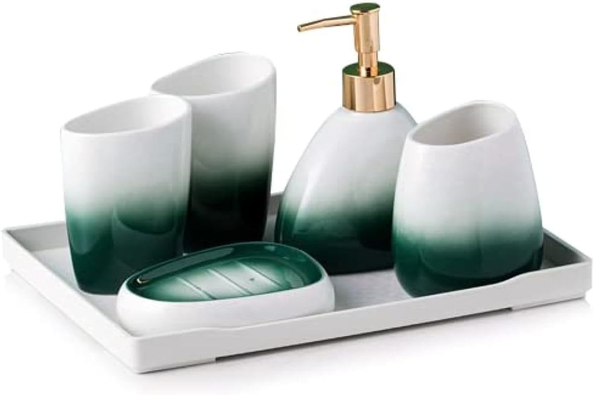White Bathroom Accessories Set,Modern Countertop Bathroom Decor,Luxury 6 Piece Bathroom Accessory Set,Complete with Soap Dispenser,Toothbrush Holder,Tumbler,Tray - PuriLite