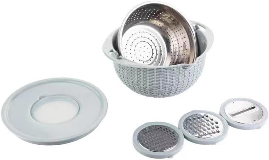 4 in 1 Colander with Bowl Set, Double Layer Fruit Cleaner, Salad Spinner, Rotatable Strainers, for Draining Cooked Pasta, Noodles,Vegetables, Fruits and Rice (Beige) - PuriLite