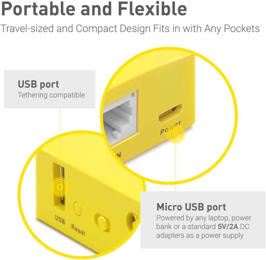 GL.iNet GL-MT300N-V2(Mango) Portable Mini Travel Wireless Pocket VPN WiFi Router - Access Point/Extender/WDS | OpenWrt | 2 x Ethernet Ports | OpenVPN/Wireguard VPN | USB 2.0 | 128MB RAM - PuriLite