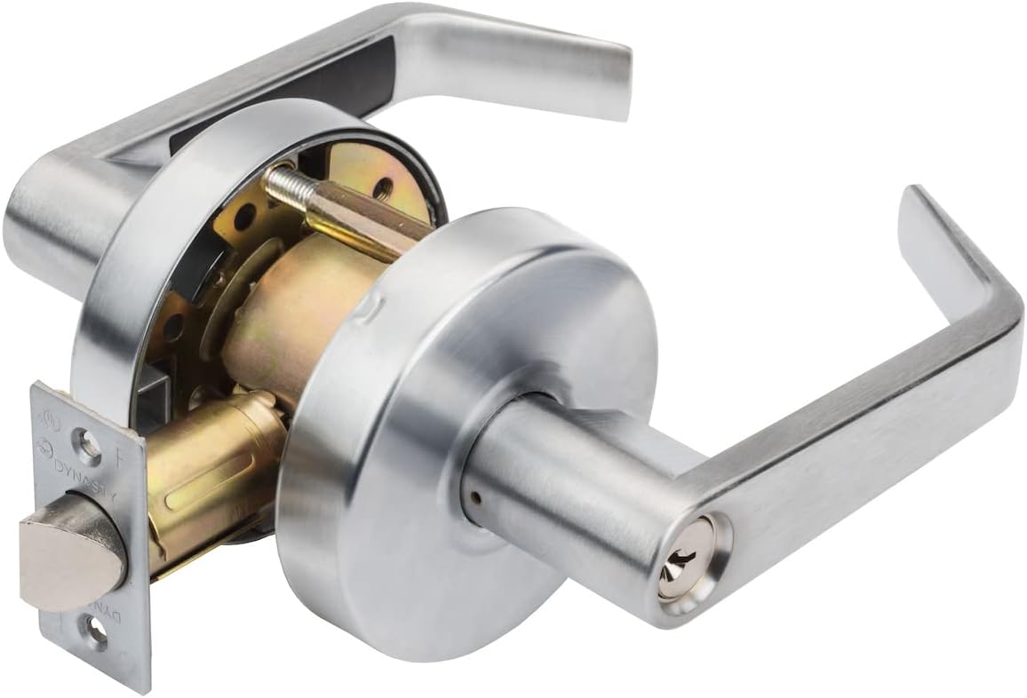 Dynasty Hardware AUG-00-26D Grade 2 Commercial Duty Office Door Keyed Lever Lockset, ADA, Satin Chrome Finish - PuriLite