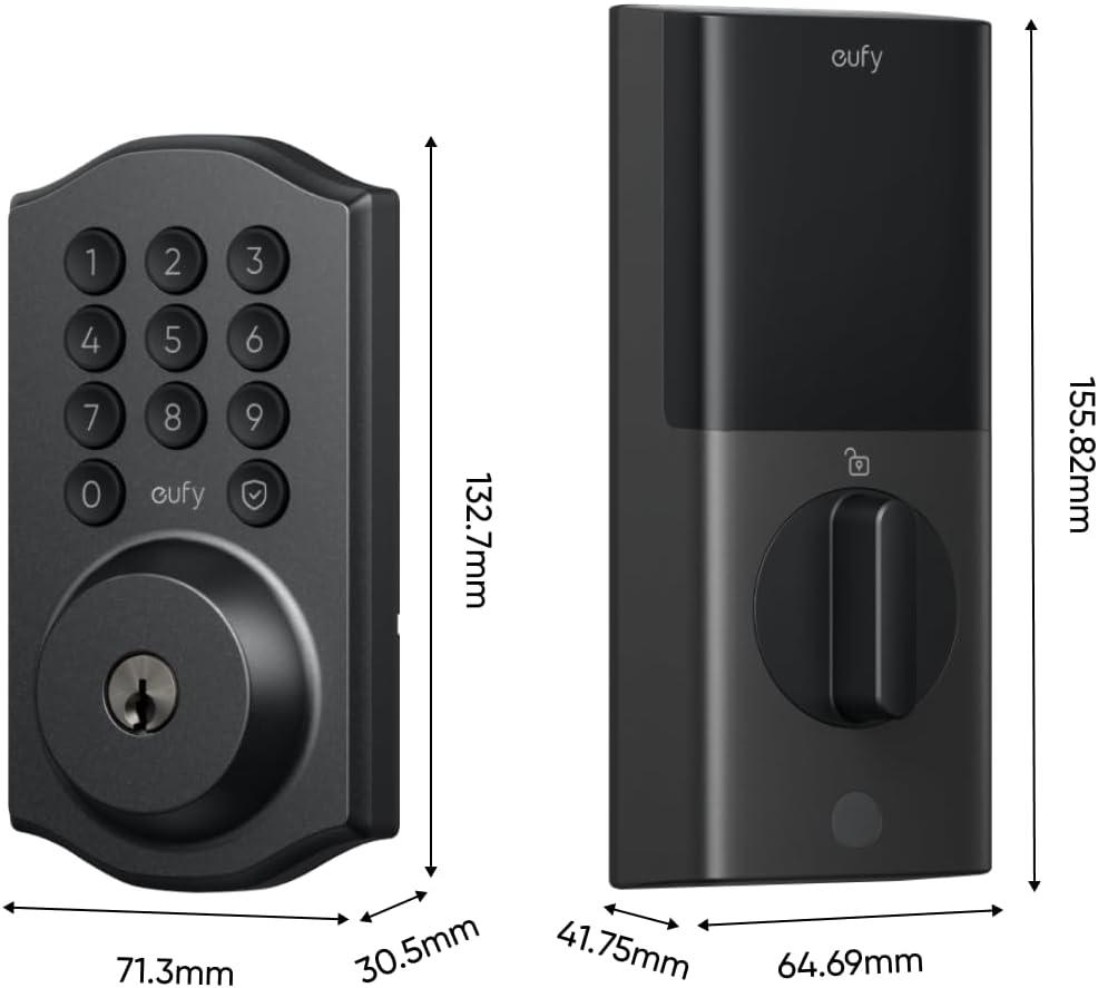 eufy Smart Lock C30, Keyless Entry Door Lock, Built-in WiFi Deadbolt, Smart Lock for Front Door, No Bridge Required, Easy Installation, App Remote Control, Auto Lock, Black - PuriLite
