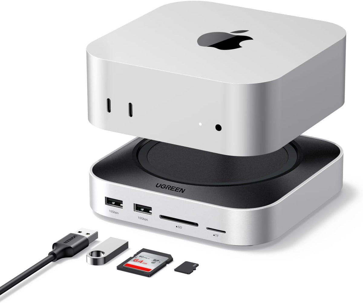UGREEN Mac mini M4 Dock & Stand with NVMe SSD Enclosure, Docking Station with 3*USB A 3.2, 2*USB A 3.0, 2*USB C 3.2 10Gbps, SD/TF 170MB/s, USB C Hub Compatible with Mac mini M4 Pro - PuriLite