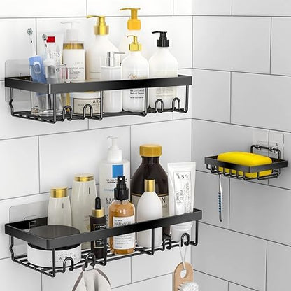 MOFOROCO 3-Pack Shower Caddy Basket Shelf with Soap Holder, No Drilling Traceless Adhesive Shower Wall Shelves, Rustproof Black Bathroom Shower Storage Organizer… - PuriLite