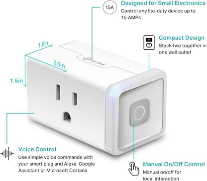 Kasa Smart Plug Mini by TP-Link (HS103P2) - Smart Home WiFi Outlet Works with Alexa, Echo and Google Home, No Hub Required, Remote Control, 2.4GHz WiFi Required, 15 Amp, UL Certified, 2-Pack, White - PuriLite