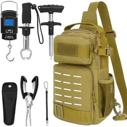 THKFISH 7 Pcs Fishing Tool Kit, Fishing Backpack with Fishing Pliers Tackle Kits, Fish Hook Remover Tools, Fish Plier with Sheath and Tool Lanyards, Digital Fishing Weight Scale - PuriLite