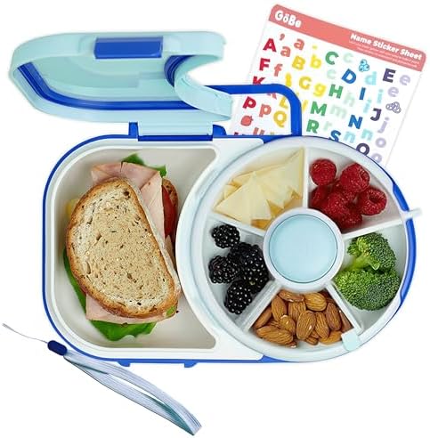 GoBe Kids Lunchbox - Reusable Snack Container with 5 Compartment Dispenser and Lid | BPA and PVC Free | Dishwasher Safe | No Spill, Leakproof - PuriLite